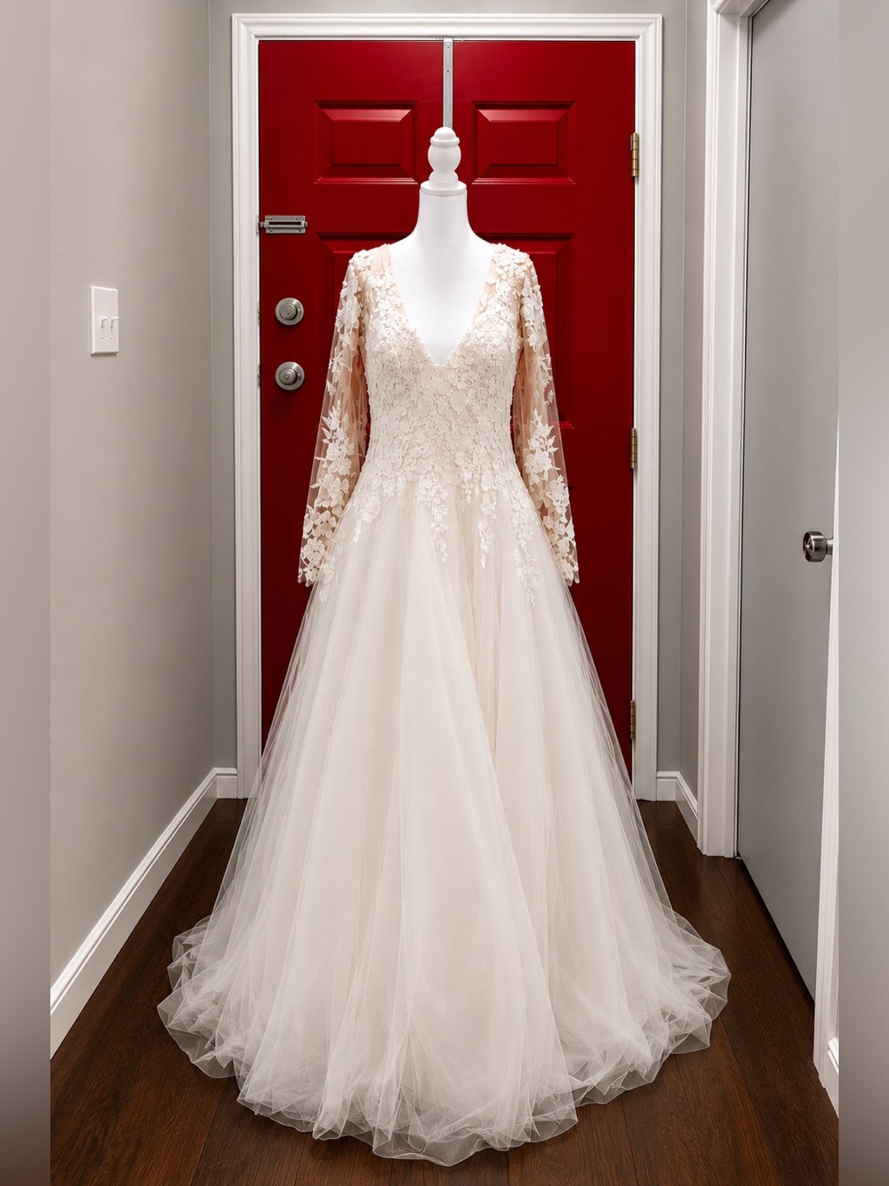 White One Barcelona Ivory Odry Plus Lace Appliqué Long Sleeve Wedding Gown